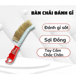 Chổi đánh rỉ cán đỏ, sợi đồng- Bàn chải sắt vệ sinh cọ rỉ