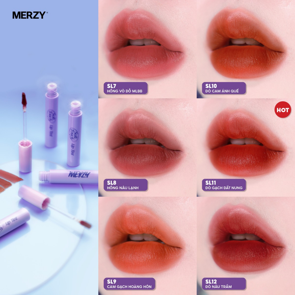 Combo 2 Son Kem Siêu Lì Merzy Soft Touch Lip Tint 3g (Ver 2) + Son Kem Lì Merzy Noir Mellow Tint Ver M13 Edition 4g