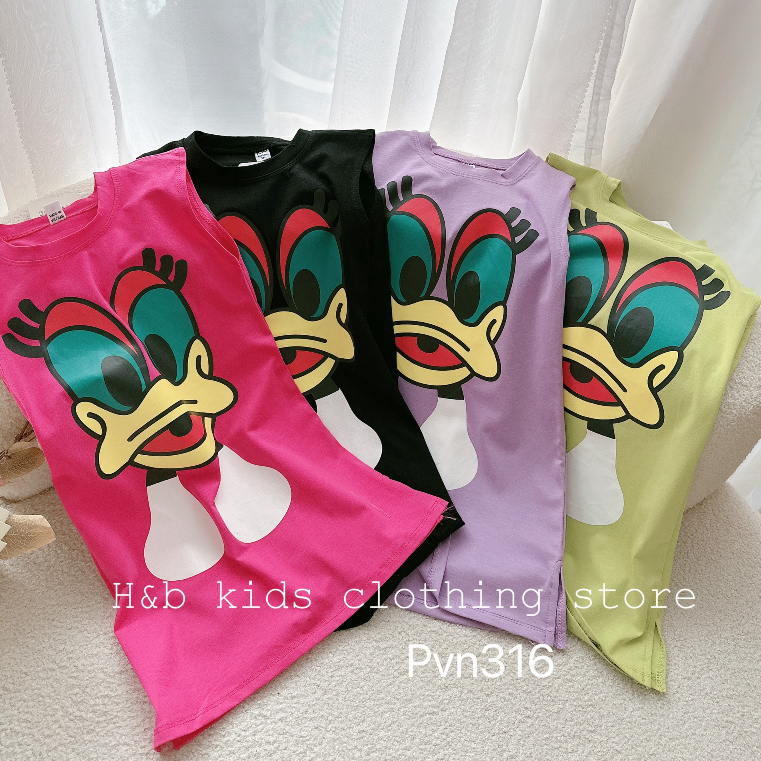 Váy cotton cho bé gái dáng suông sát nách cho bé size nhỡ từ 8-27kg