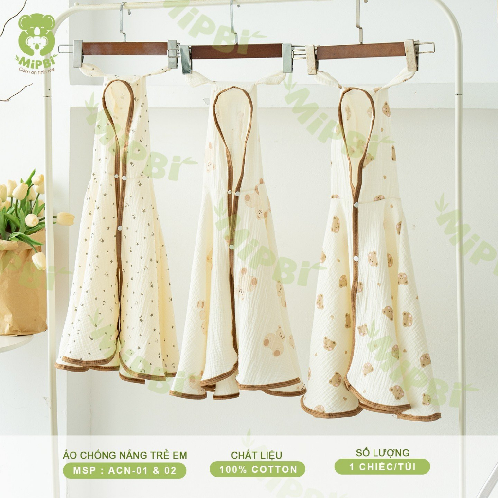 Áo choàng chống nắng cho bé 100%cotton Mipbi ACN