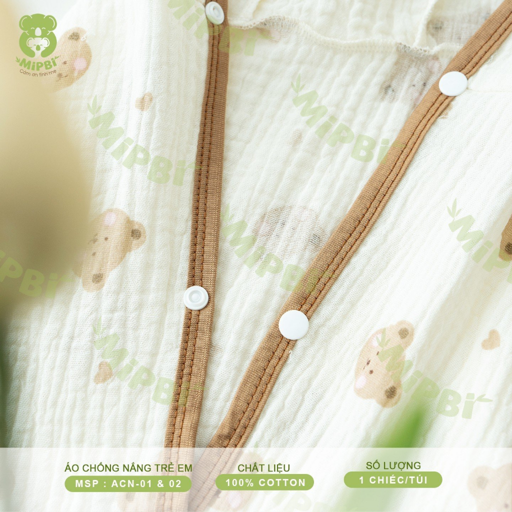 Áo choàng chống nắng cho bé 100%cotton Mipbi ACN