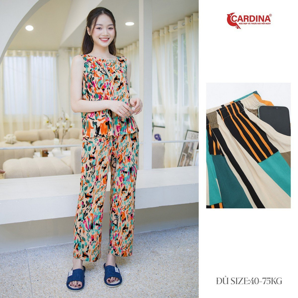 Đồ Bộ Nữ 𝐂𝐀𝐑𝐃𝐈𝐍𝐀 Chất Lanh Tre Cao Cấp Dài Sát Nách Cổ Thuyền Trẻ Trung, Cạp Chun Co Giãn Thoải Mái Mặc Nhà 3LF10