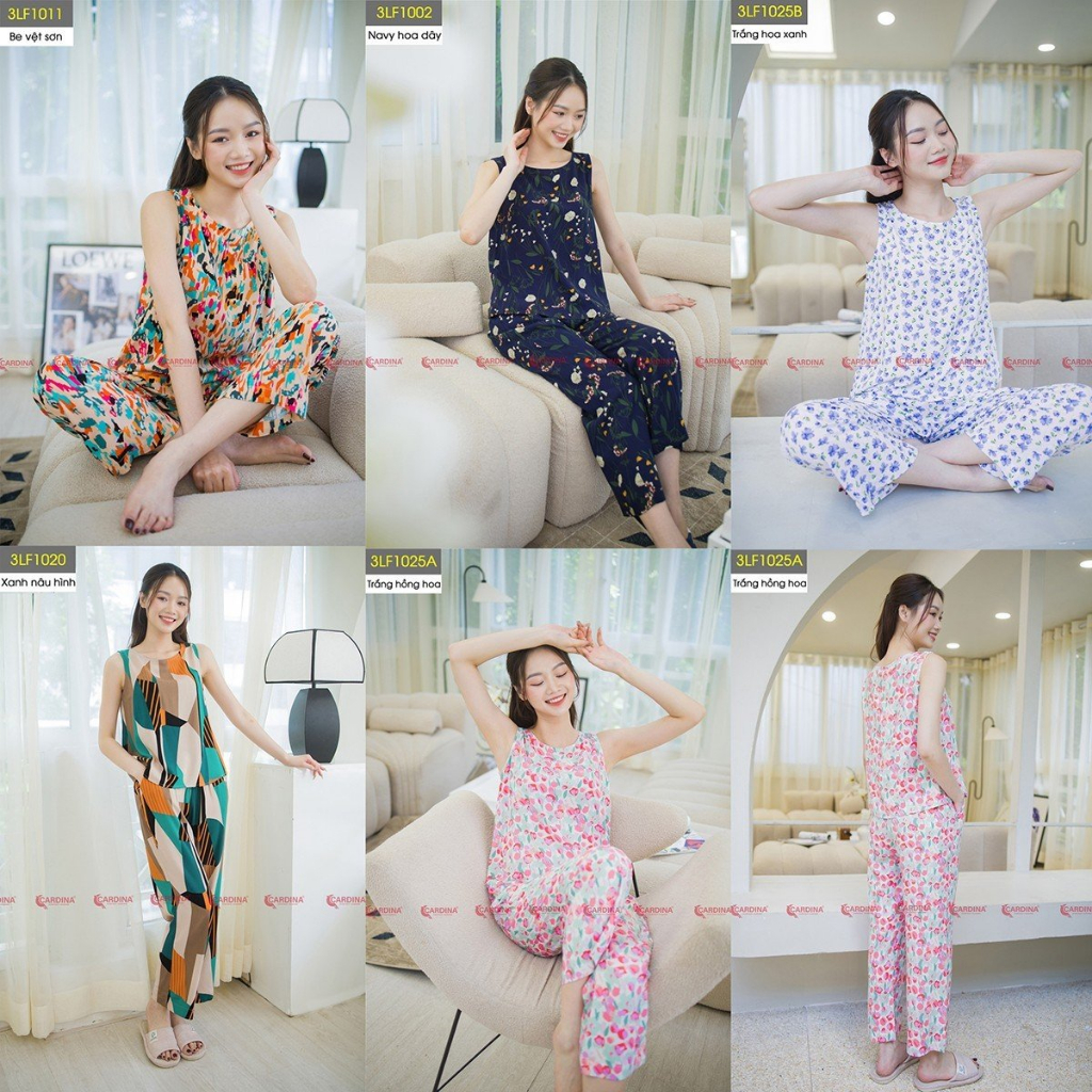 Đồ Bộ Nữ 𝐂𝐀𝐑𝐃𝐈𝐍𝐀 Chất Lanh Tre Cao Cấp Dài Sát Nách Cổ Thuyền Trẻ Trung, Cạp Chun Co Giãn Thoải Mái Mặc Nhà 3LF10