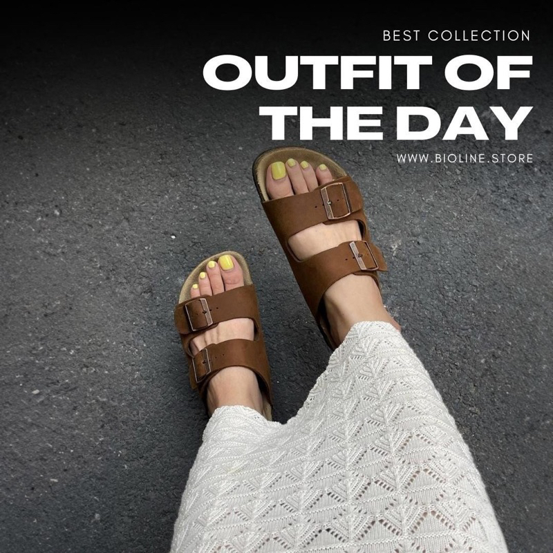 D01-Dép đế trấu da bò quai ngang Birken Bioline Unisex