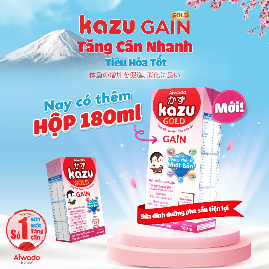 Sữa bột pha sẵn Aiwado Kazu Gain Gold thùng 48 hộp 180ml - SỮA MÁT TĂNG CÂN