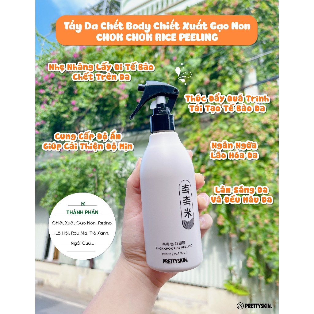 Tẩy tế bào chết body Pretty Skin Chok Chok Rice Peeling chiết xuất gạo non 300ml