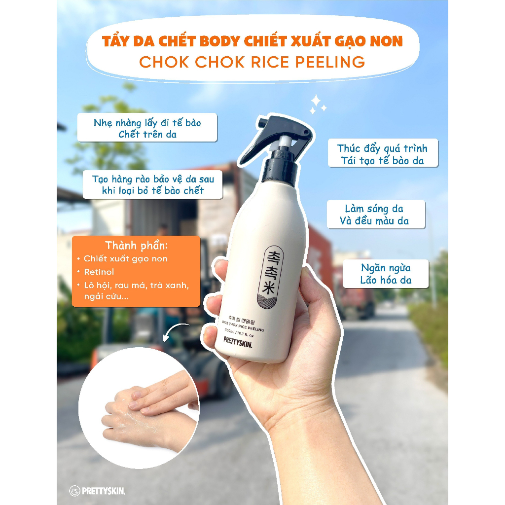 Tẩy tế bào chết body Pretty Skin Chok Chok Rice Peeling chiết xuất gạo non 300ml