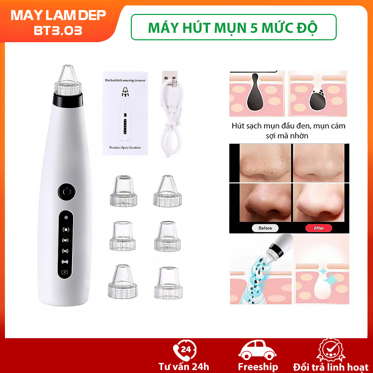 Máy hút mụn 5 cấp độ, Máy hút mụn đầu đen, Dụng cụ làm sạch lỗ chân lông giúp hút mụn cám, đầu đen, bã nhờn