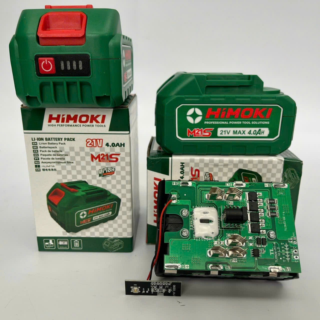 Pin Himoki 10 Cell 4Ah Lithium Ion - Mạch 4 mosfet  -  Pin 10 cell - Chân pin makita thông dụng - Có đèn báo dung lượng