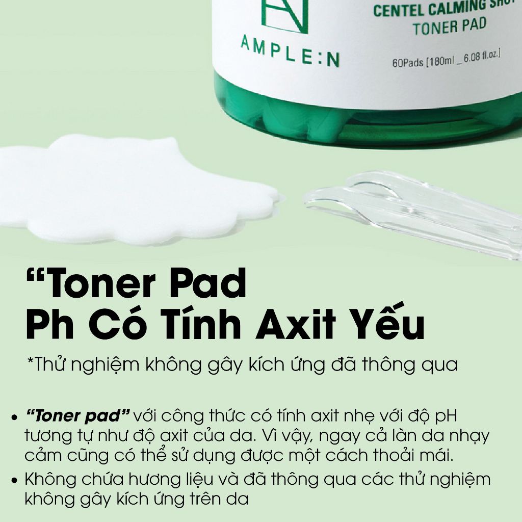 Bộ đôi sản phẩm chăm sóc da AMPLE:N  Bông Toner Làm Dịu Da và Tinh chất rau má cho da nhạy cảm 2 sản phẩm