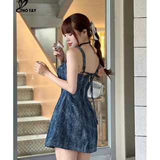 ĐẦM JEAN 2 DÂY BÍNH THẮT NƠ LƯNG ♥️