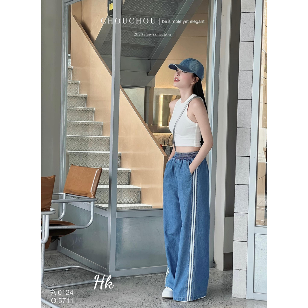 Set áo xát nách kết hợp với quần bò ống suông tôn dáng cực đẹp dành cho nữ mặc đi chơi - Thời Trang Bảo Trang - Hk7.46