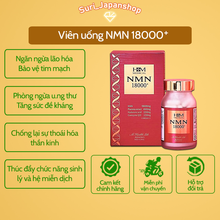 Viên uống NMN 18000 mg Aishodo, Viên uống NMN 18000 trẻ hóa da Aishodo Nhật Bản - Sáng Da, Chống Lão Hóa 90 viên.