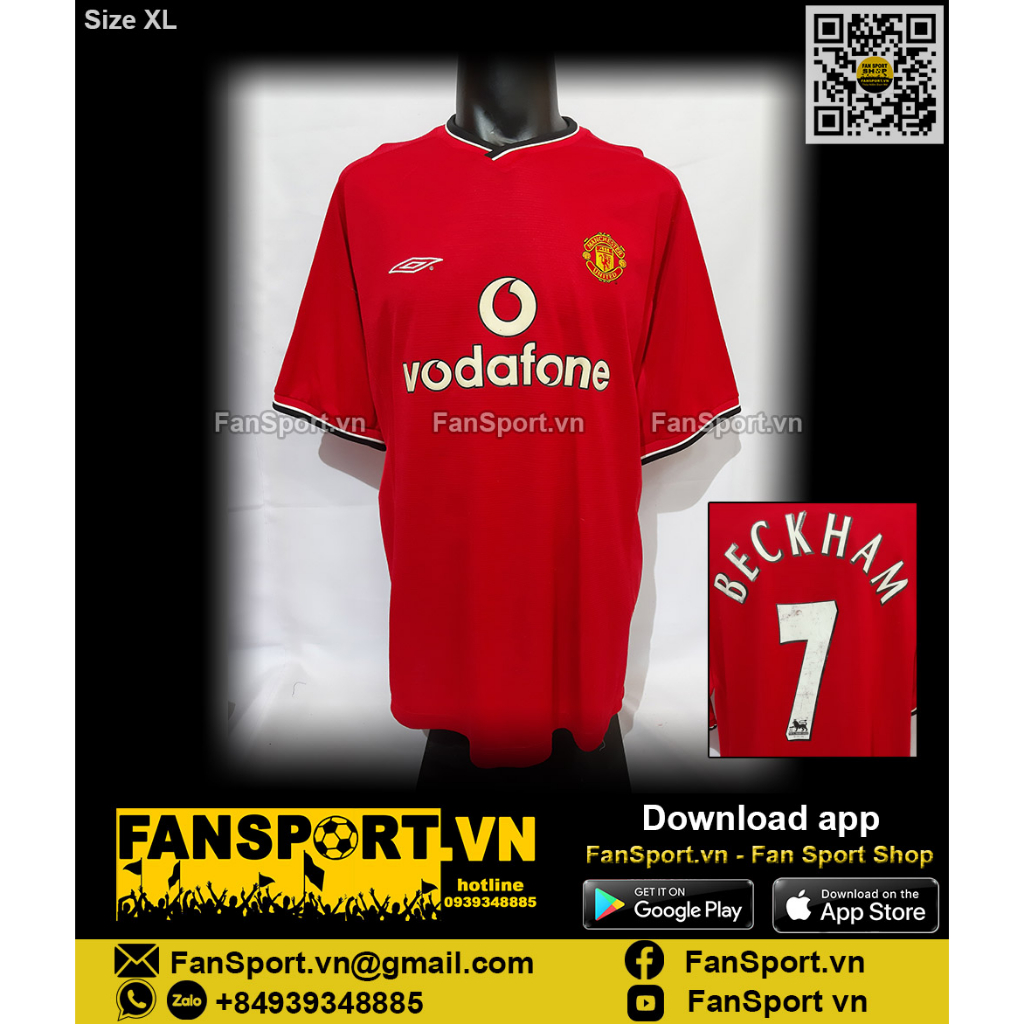 Áo đấu cầu thủ bóng đá David Beckham 7 Manchester United 2000 2001 2002 home shirt jersey red Umbro chính hãng size XL