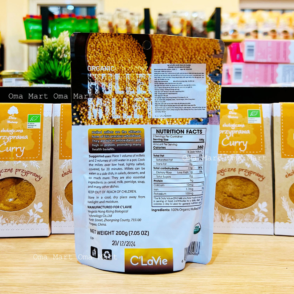 Hạt kê tách vỏ hữu cơ Clavie 200g