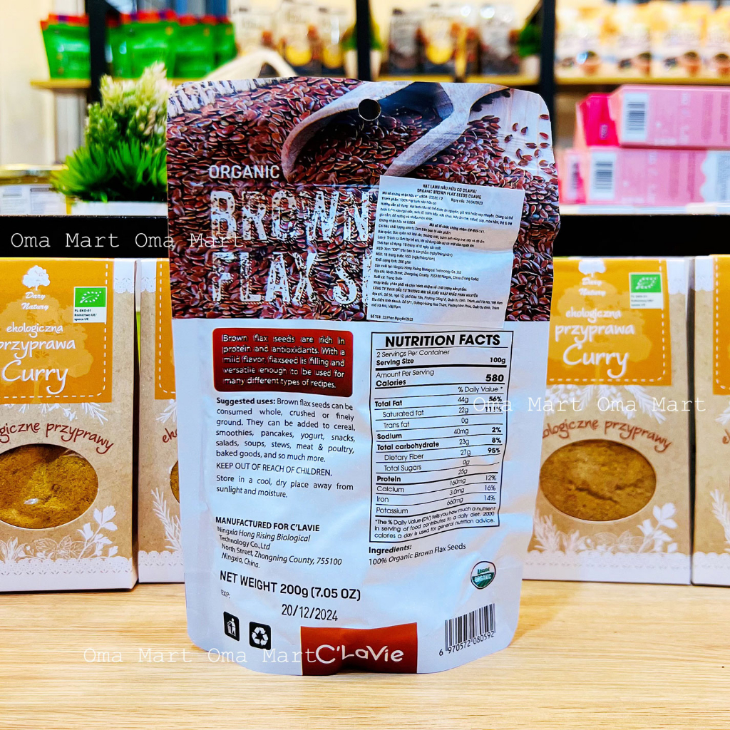 Hạt lanh nâu , vàng hữu cơ Clavie 200g sống chưa rang