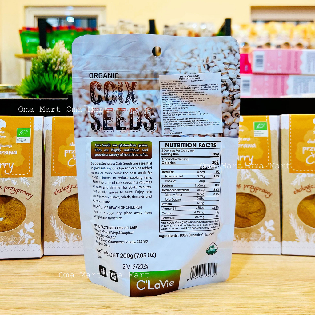 Hạt ý dĩ hữu cơ Clavie 200g