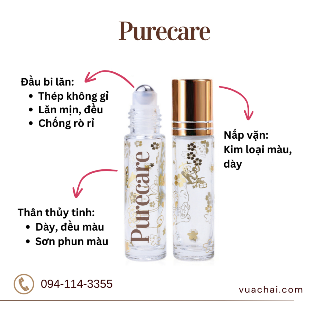 2023  Chai Bi lăn 10ml Hình Mèo THẦN TÀI Nhật Bản cao cấp Màu Vàng Bạc chiết nước hoa tinh dầu