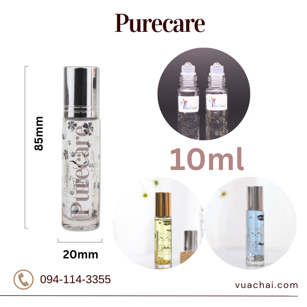 2023  Chai Bi lăn 10ml Hình Mèo THẦN TÀI Nhật Bản cao cấp Màu Vàng Bạc chiết nước hoa tinh dầu