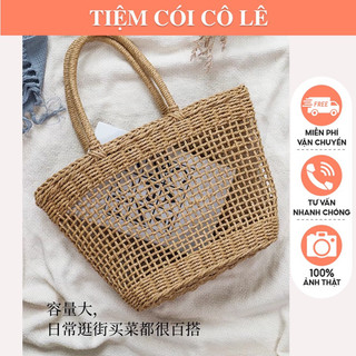 Túi cói giỏ cói đan thưa trơn kiểu dáng vintage-Tiệm Cói Cô Lê
