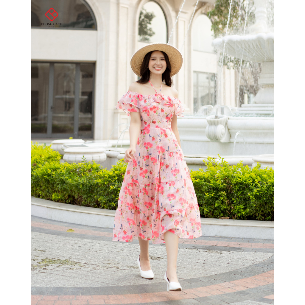 Đầm maxi hoa trễ vai bèo cột nơ xinh xắn 2in1 SD1436 - Phong Cách SAIGON
