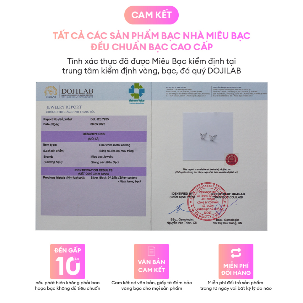 Bông tai bạc nữ Miêu Bạc khuyên tai hồ điệp nhỏ xinh dễ thương chất liệu bạc S925 thời trang phụ kiện trang sức nữ MB13