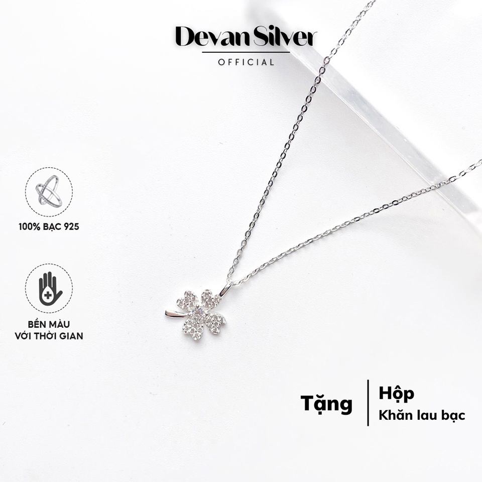 Vòng cổ nữ bạc 925 Devan Silver, dây chuyền cỏ 4 lá bạc 925, vòng cổ bạc nữ trẻ trung, hiện đại, nữ 