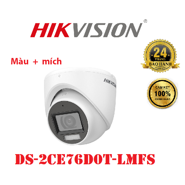 (màu + mic) Camera HDTVI 2MP HIKVISION DS-2CE76D0T-LMFS - giá rẻ bảo hành 2 năm