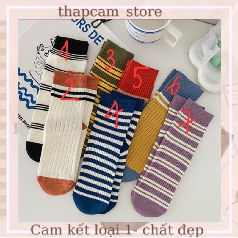 Tất cao cổ kẻ sọc trendy màu sắc