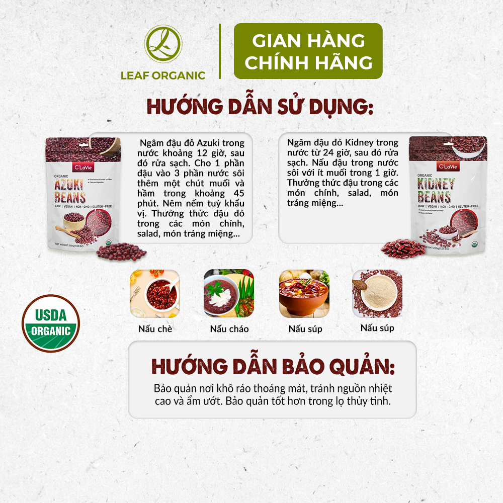 Đậu đỏ azuki, kidney hữu cơ C'LaVie 200g