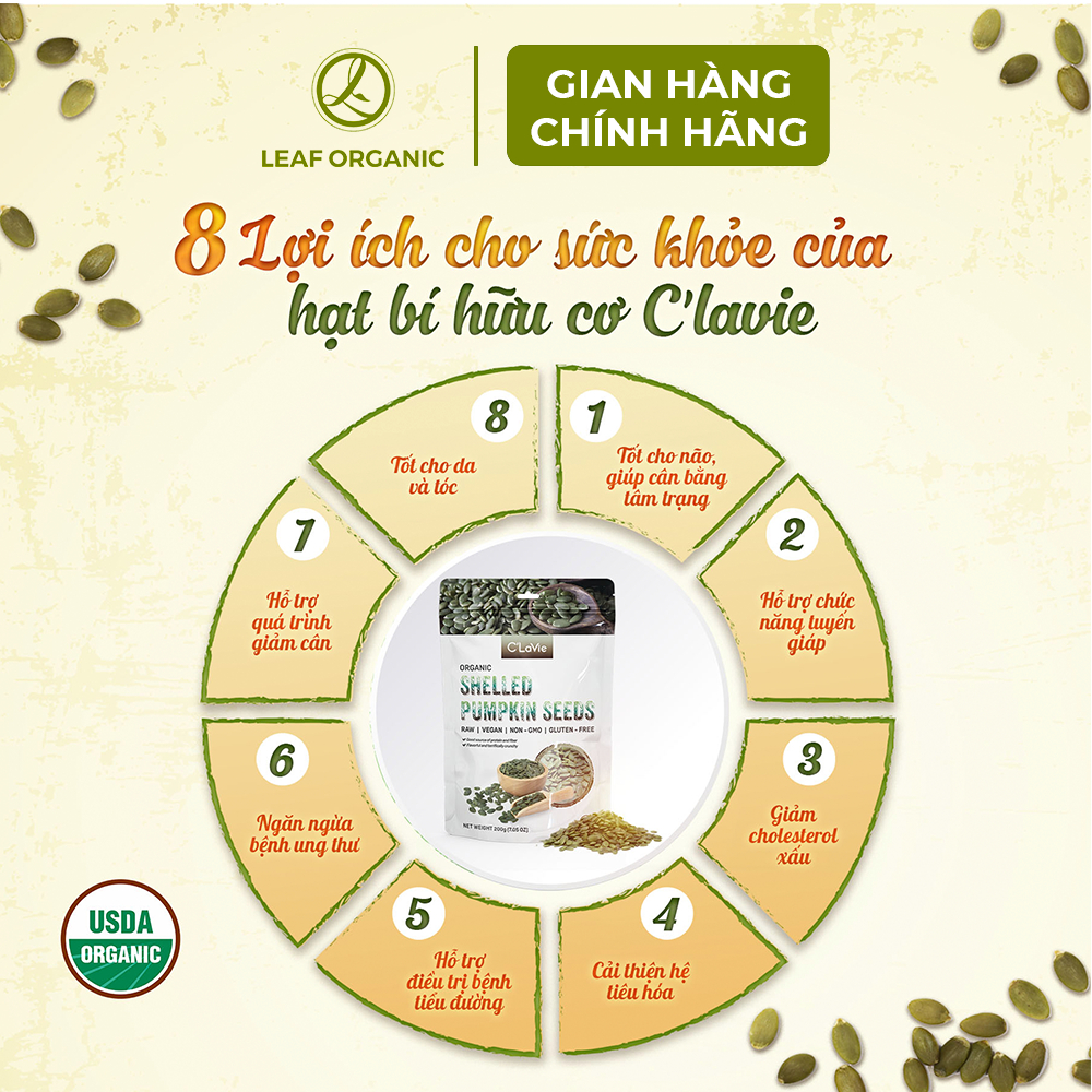 Hạt bí hữu cơ đã tách vỏ C'LaVie 200g