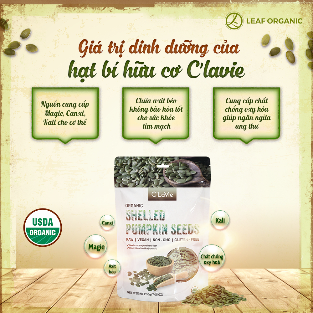 Hạt bí hữu cơ đã tách vỏ C'LaVie 200g