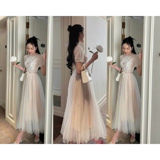 Đầm Midi Trắng Phối Voan Ren ( VIDEO CHÍNH CHỦ SHOP TỰ QUAY)