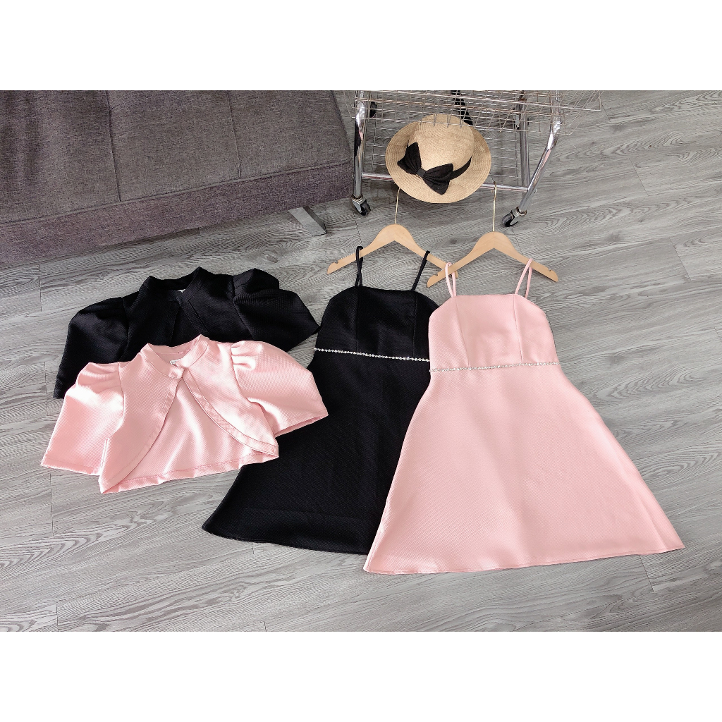 Set đầm 2S xoè viền đá + khoác croptop BIGSIZE 55 - 100kg D894