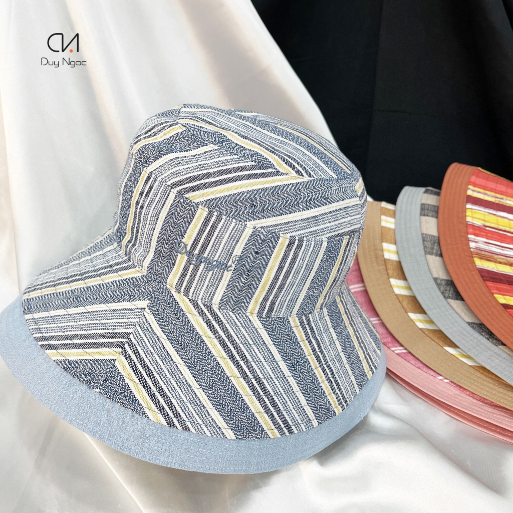 Vành mũ rộng 2 lớp màu sọc Duy Ngọc - Chất liệu vải linen cao cấp, thoáng mát, đội được 2 mặt, siêu mềm nhẹ (2387)
