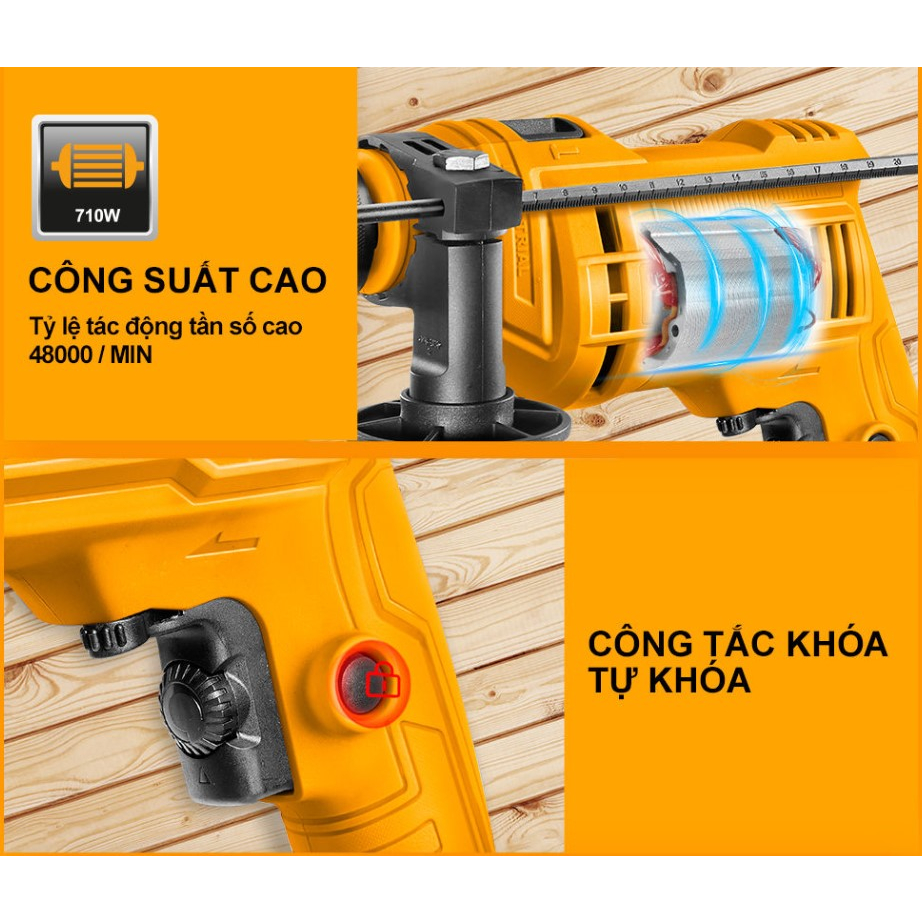 Máy khoan búa dùng điện 710W khoan tường, khoan gỗ, khoan kim loại INGCO ID7108