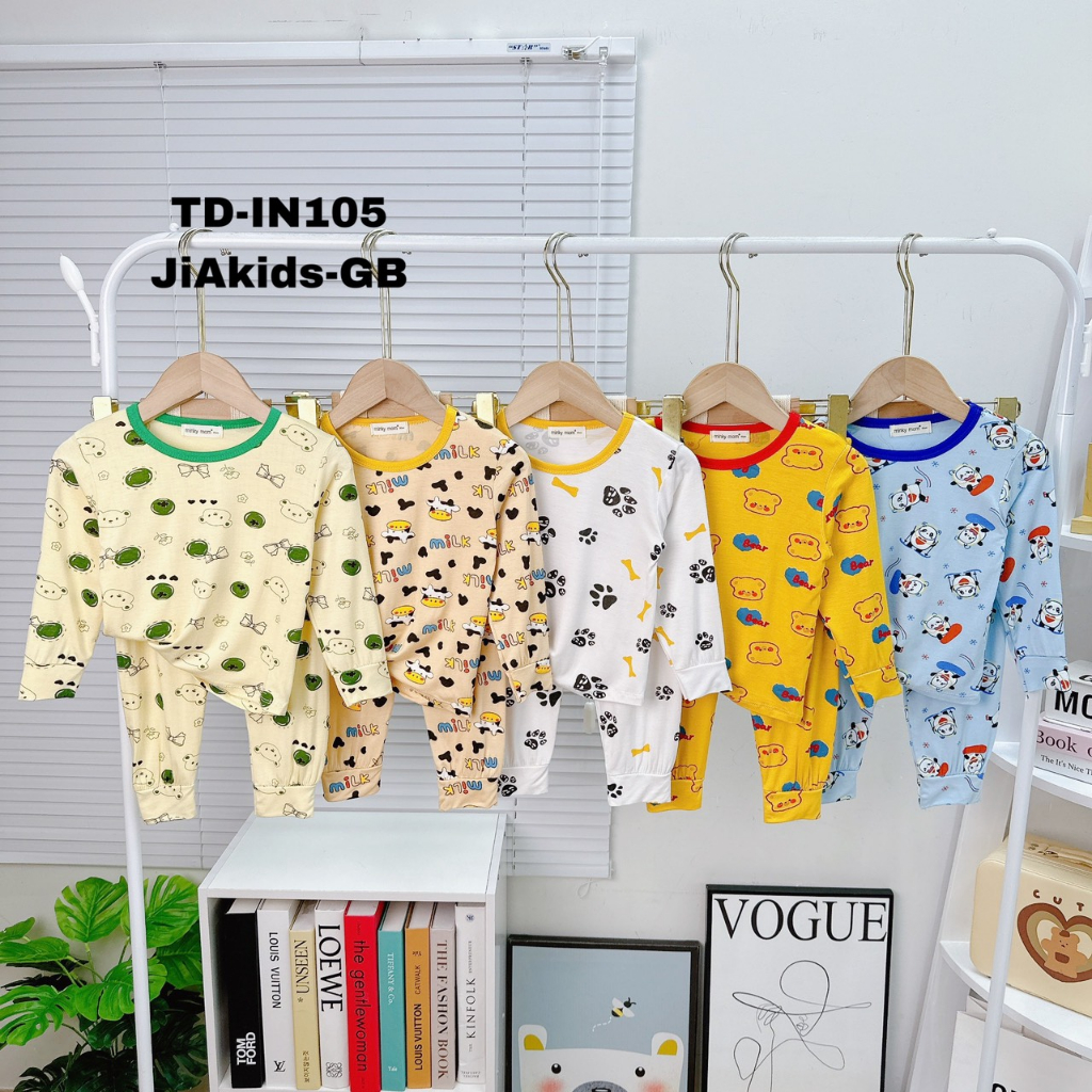 Bộ Dài Tay THUN LẠNH MINKY MOM In Hình Toàn Thân Họa Tiết Dễ Thương Cho Bé TD-IN105