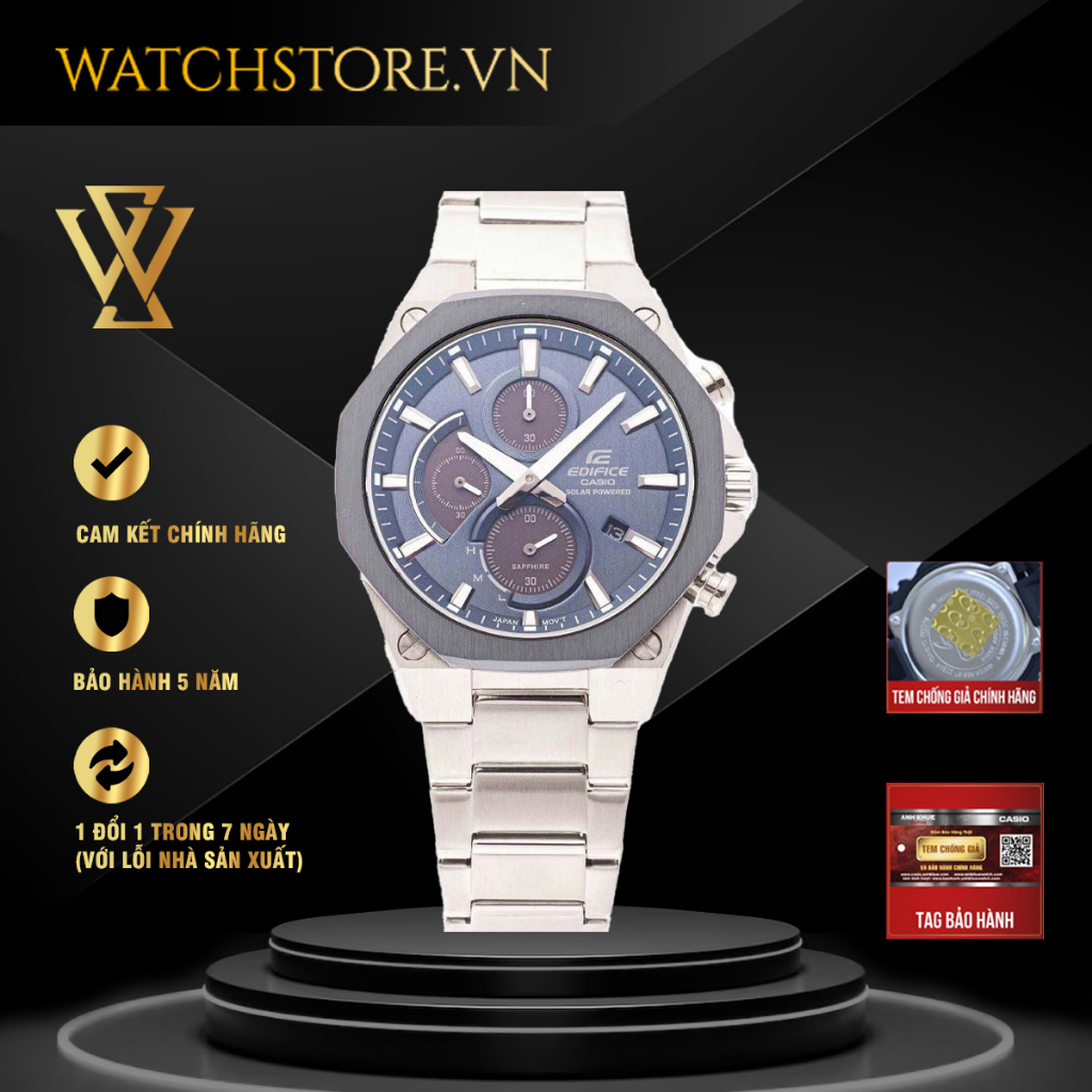 Đồng Hồ Năng Lượng Mặt Trời Nam Casio Edifice WATCHSTORE EFS-S570DB-2AUDF, Mặt Kính Sapphire 44mm, Dây Kim Loại Cao Cấp