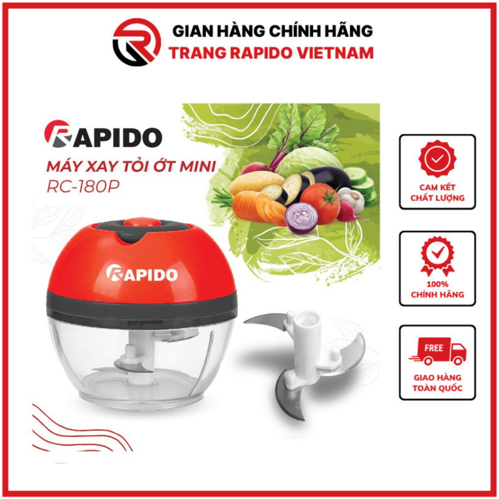 Máy Xay Tỏi Ớt Đa Năng Rapido Chính Hãng Rc-180P/ Rc-200G Dây Quay Làm Từ Vật Liệu Cao Cấp, Siêu Bền Bỉ