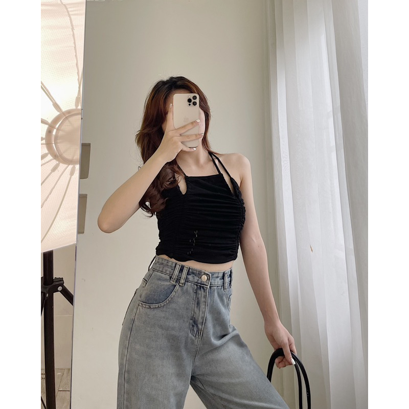 Quần jean nữ ống loe, quần bò lưng cao ống loe dáng suông rộng co giản cao cấp phối viền tua rua phong cách Hàn Quốc