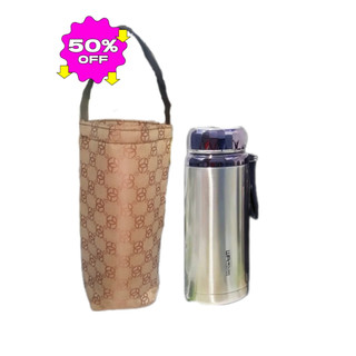 Combo bình titan 1500ml + túi trụ có lớp giữ nhiệt ko có dây kéo