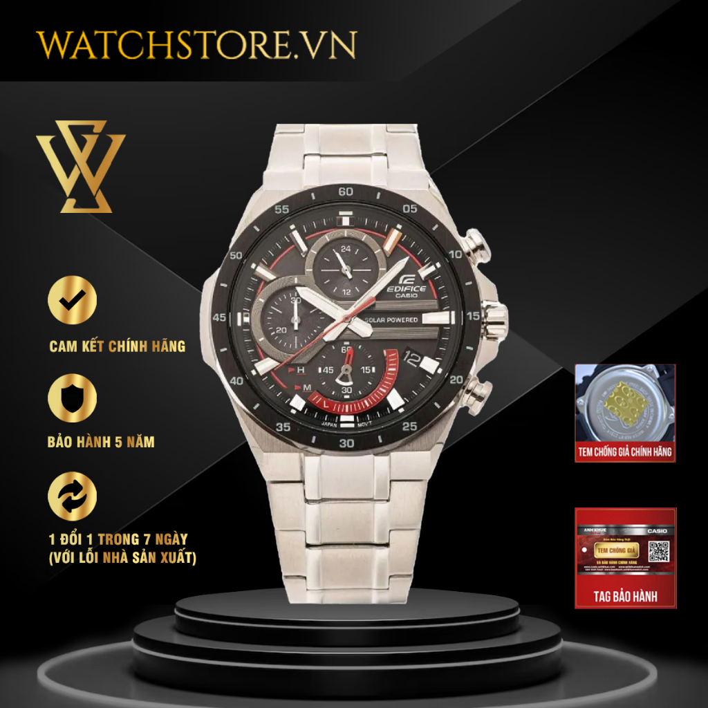 Đồng Hồ Năng Lượng Mặt Trời Nam Casio Edifice WATCHSTORE EQS-920DB-1AVUDF, Kính Khoáng 47.5mm, Dây Kim Loại, Vỏ Thép