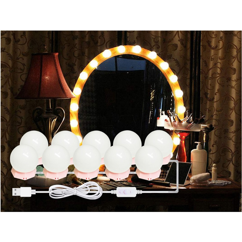 Bộ 10 bóng đèn led gương trang điểm dán tủ tiện lợi Chân Đế Hồng siêu dễ thương BL-034 - Có video