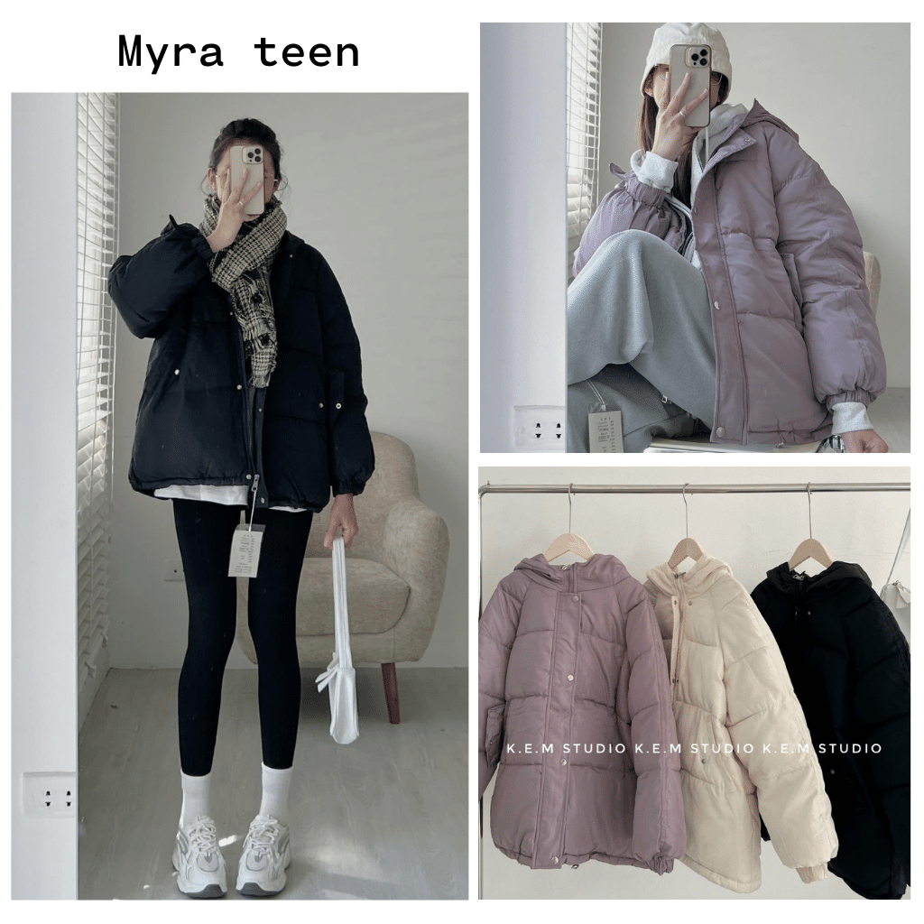 Áo phao béo liền mũ bo tay trơn basic nhẹ , mềm MYRA TEEN Aophaobeo P13