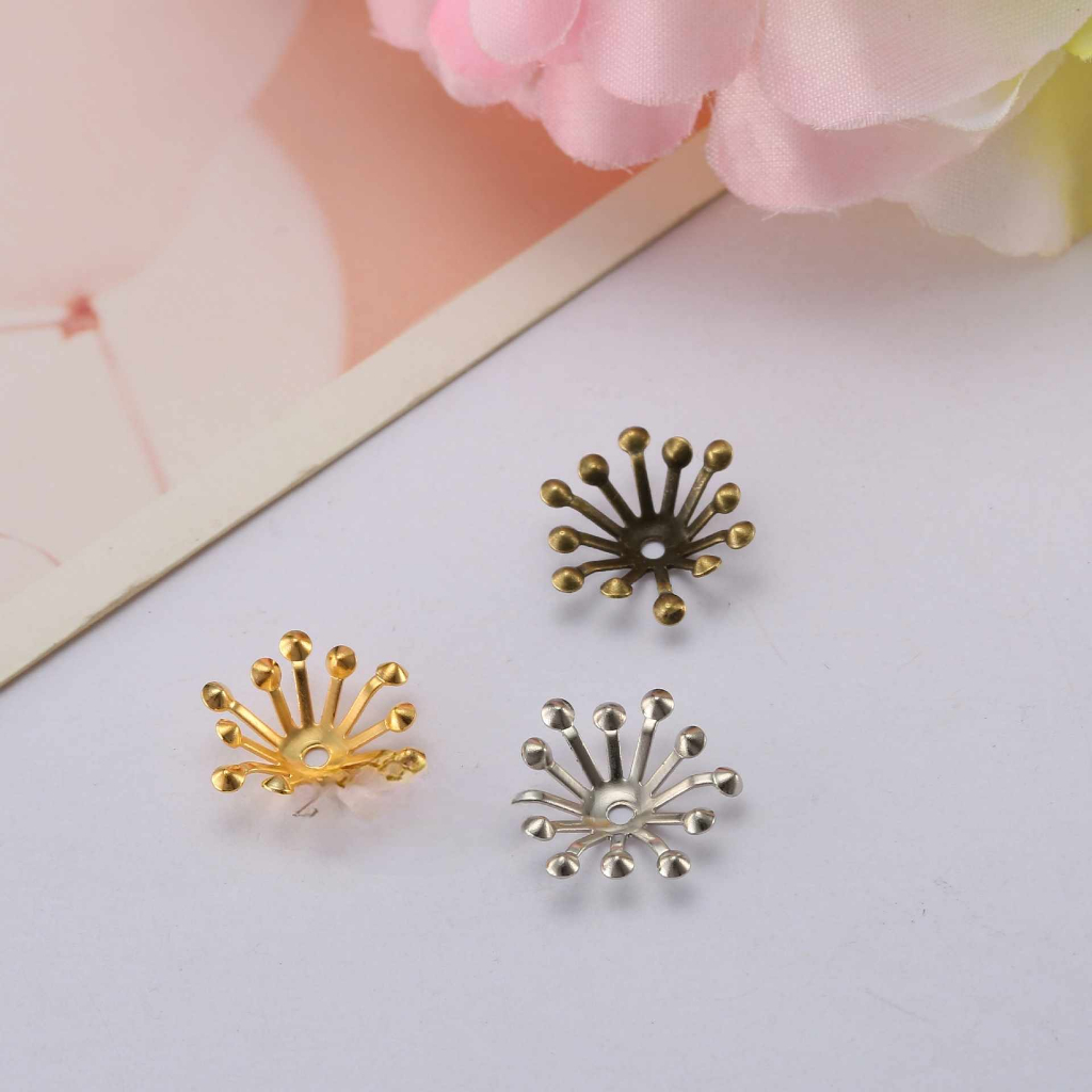 (10 cái)Phiến kim loại hình hoa 10mm, 14mm và 20mm, Nguyên liệu làm trang sức cổ trang Trung Hoa