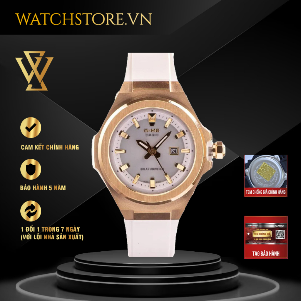Đồng Hồ Năng Lượng Mặt Trời Nữ Casio Baby-G WATCHSTORE MSG-S500G-7A Kính Khoáng 39mm, Dây Nhựa Và Vỏ Thép Không Gỉ