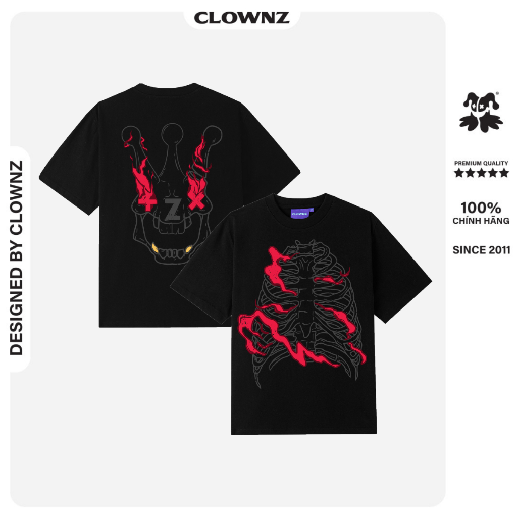 Áo thun tay lỡ, tee phông xương local brand unisex ClownZ Skull nhiều màu form rộng, cotton