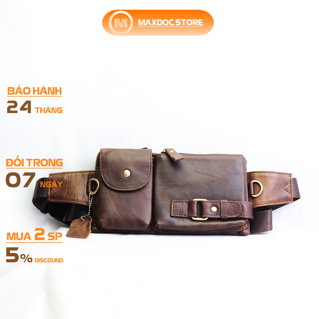 Túi bao tử nam đeo hông đeo ngực chất liệu da bò C18 MAXDOC