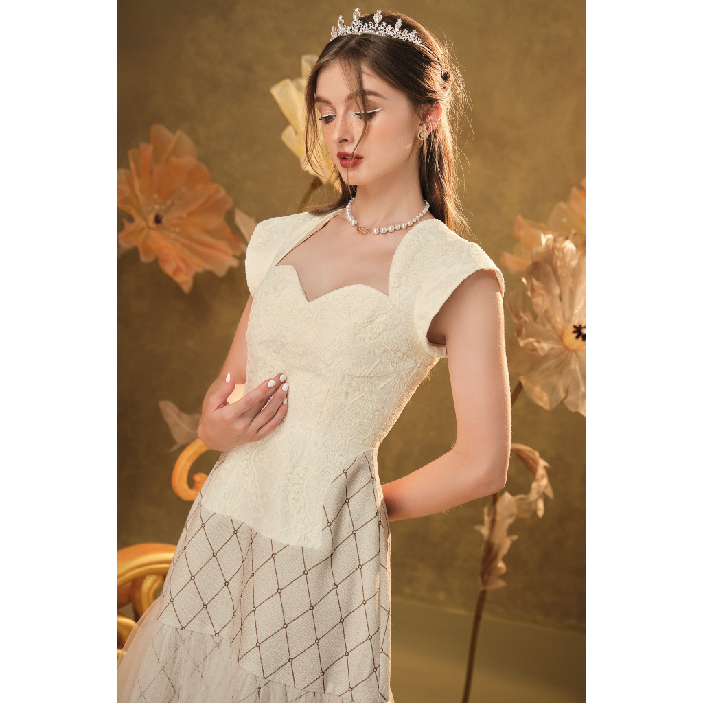 CHICHI - Váy ren chỉ dệt ốp taffta Robe Princesse