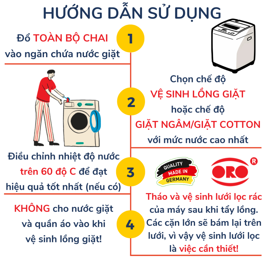 Dung Dịch Vệ Sinh Máy Giặt ORO Làm Sạch Cặn Bẩn Lồng Giặt Và Đường Ống 250ml